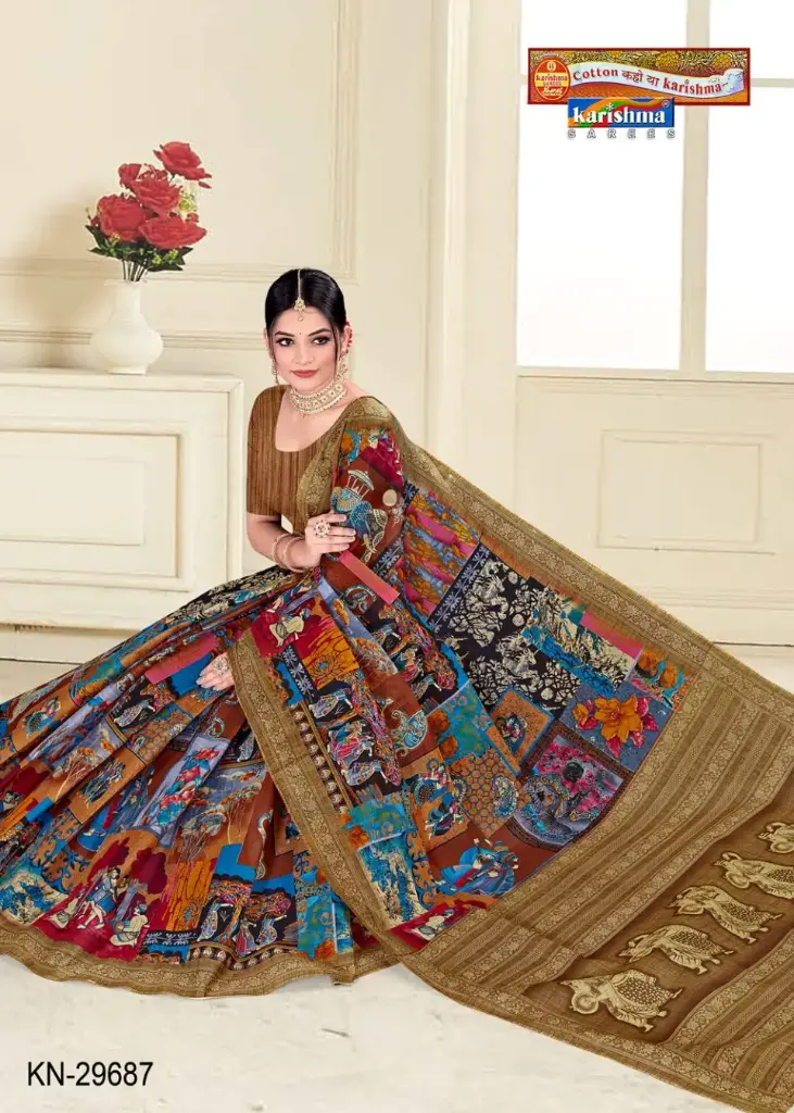 [KN-29687] Karishma Cotton Saree Kalamkari 1232