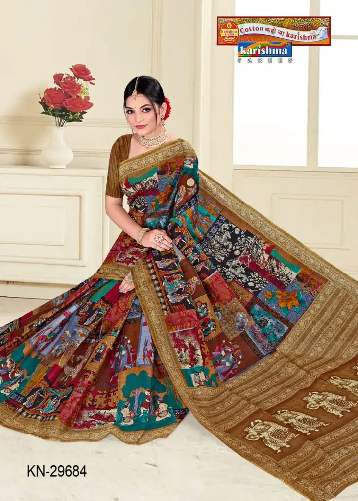 [KN-29684] Karishma Cotton Saree Kalamkari 1232