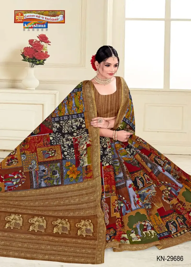 [KN-29686] Karishma Cotton Saree Kalamkari 1232