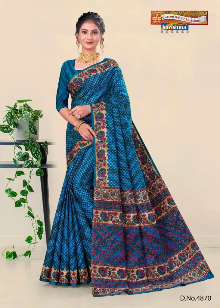 [4870] Karishma Pure Cotton Mulmul (Medium Soft) Saree With Bagru Print 1236
