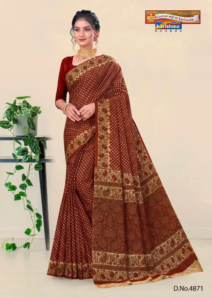 [4871] Karishma Pure Cotton Mulmul (Medium Soft) Saree With Bagru Print 1236