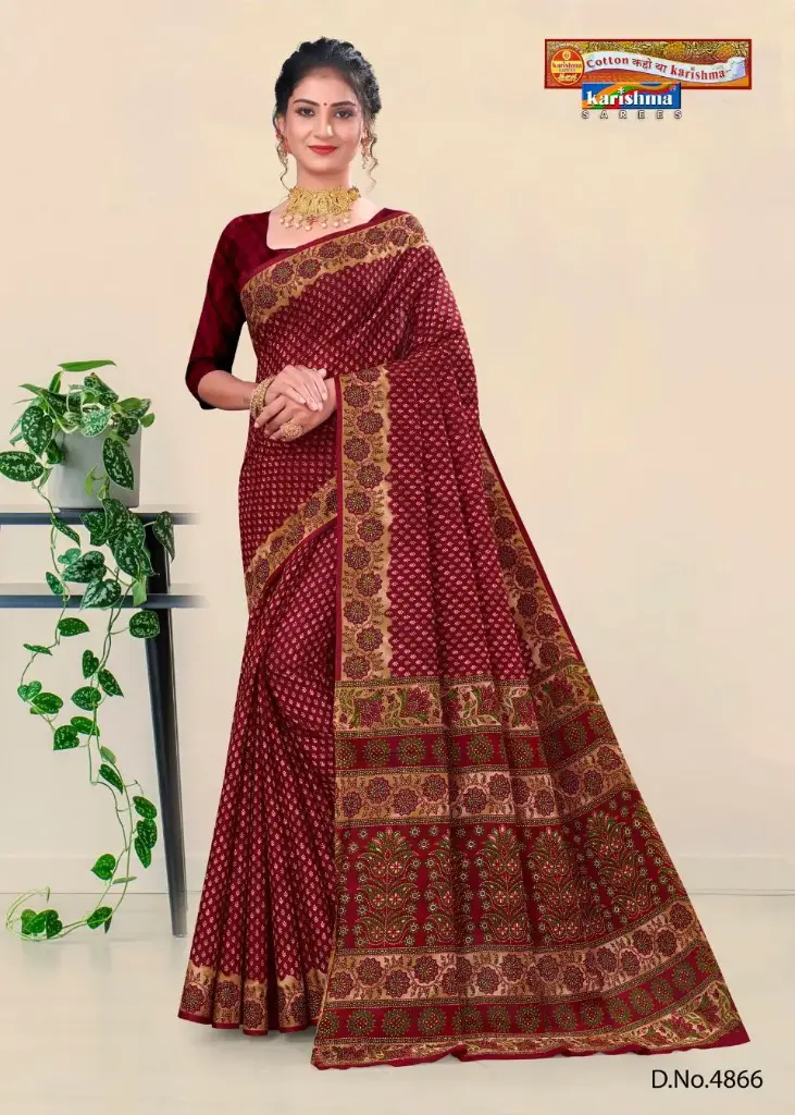 [4866] Karishma Pure Cotton Mulmul (Medium Soft) Saree With Bagru Print 1236