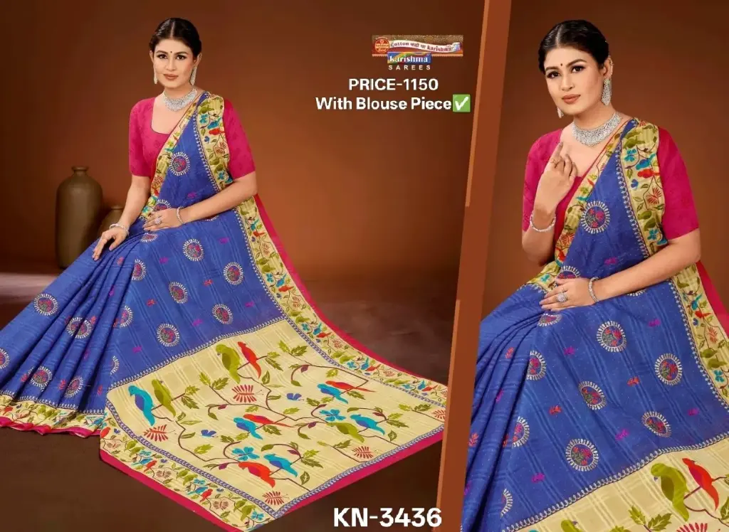Karishma Kala Paithani Cotton Saree Blue KN-3436