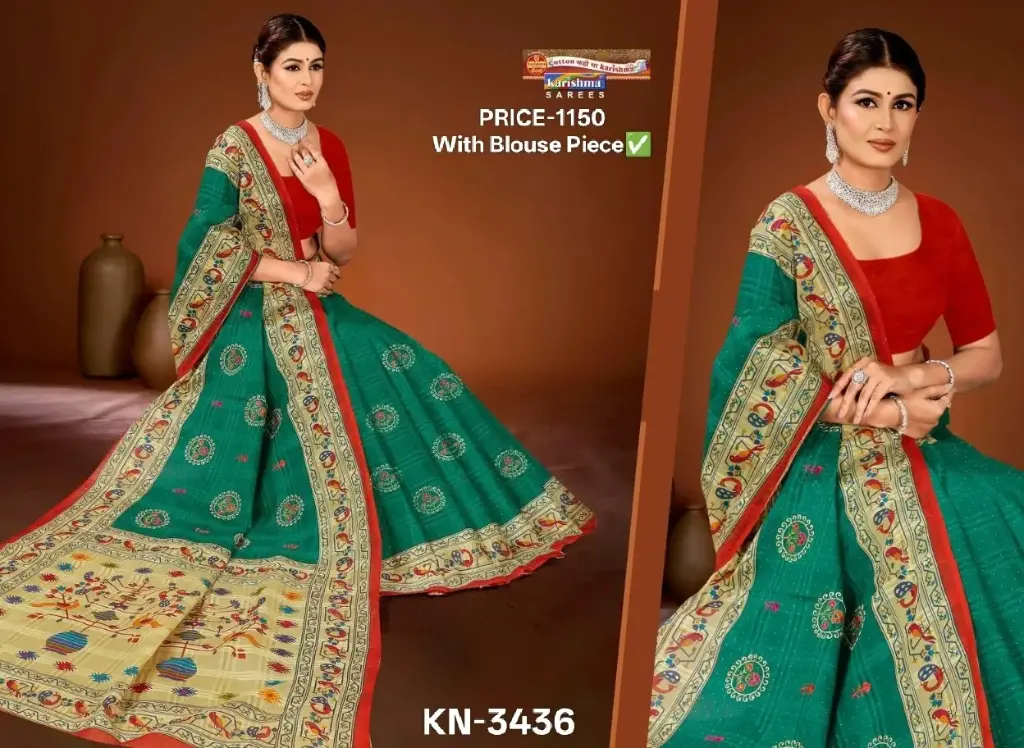 Karishma Kala Paithani Cotton Saree Rama Green KN-3436