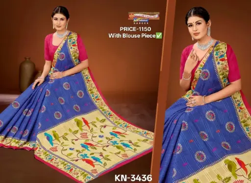 Karishma Kala Paithani Cotton Saree Blue KN-3436