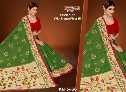 Karishma Kala Paithani Cotton Saree Green KN-3436